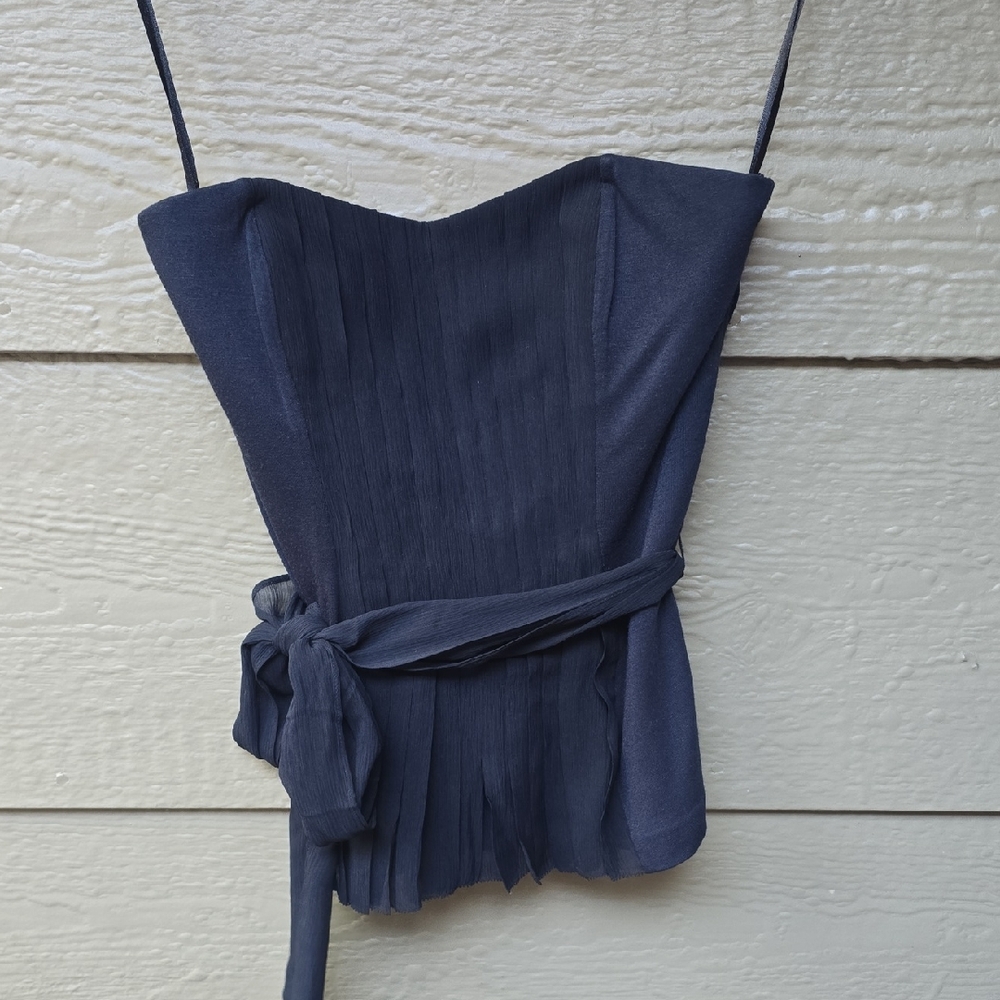 Ted Baker Modal Structured Corset Style Peplum Pleated Top Black 1 4